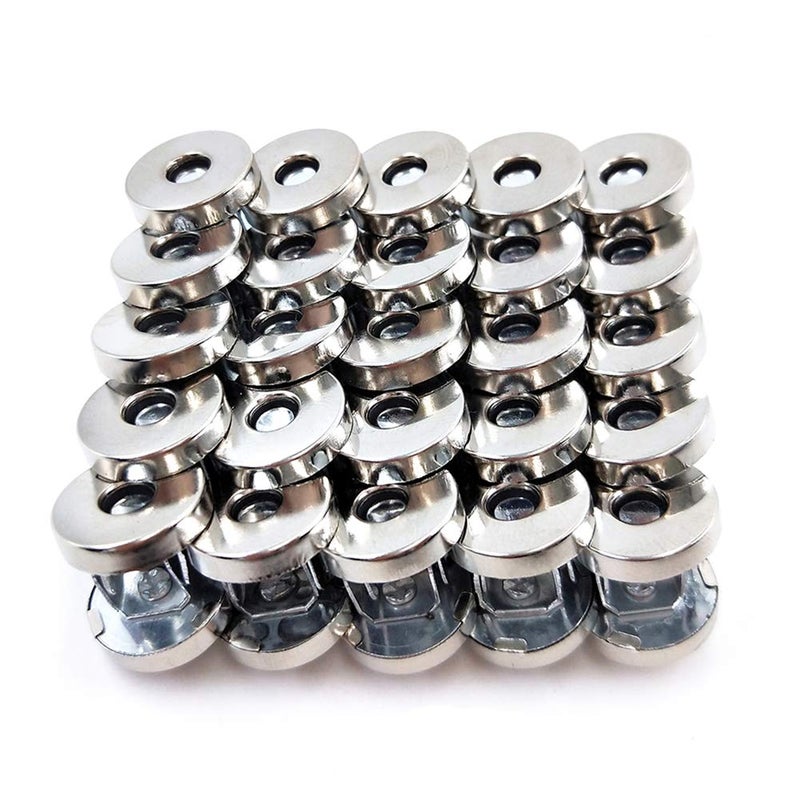 Vafon 50 Sets Silver Tone Magnetic Purse Snap Clasps Button/Great for Closure Purse Handbag Clothes Sewing Craft No Tools Required 14mm - Image 1